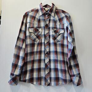 Vintage Men's Rocking K Ranchwear Kennington Plaid Pearl Snap Size Medium